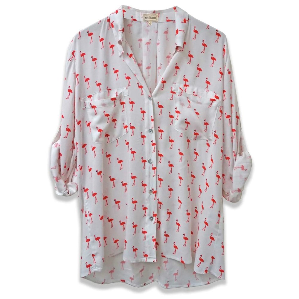 FLAMINGO BLOUSE | WHITE + PINK